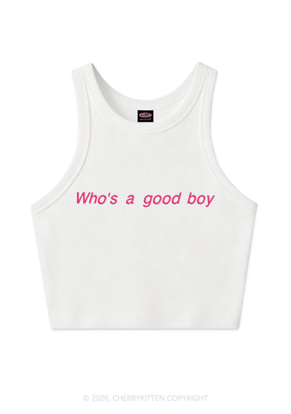 Embroidered Whos A Good Boy Y2K Crop Tank Top Cherrykitten