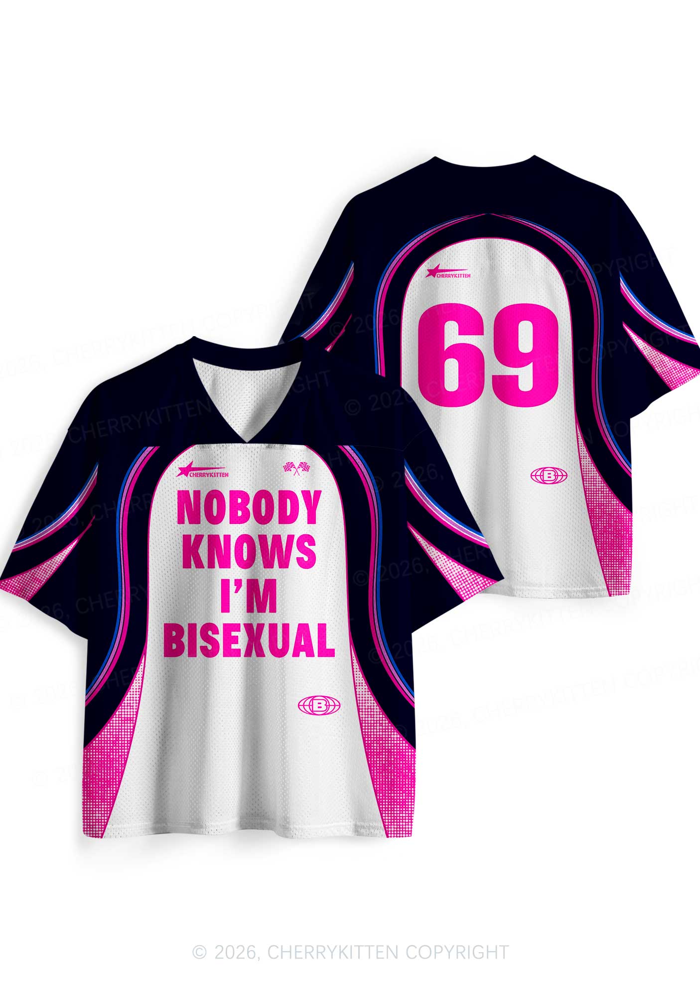 Nobody Knows Im Bisexual Pride Y2K Sport Jersey Shirts Cherrykitten