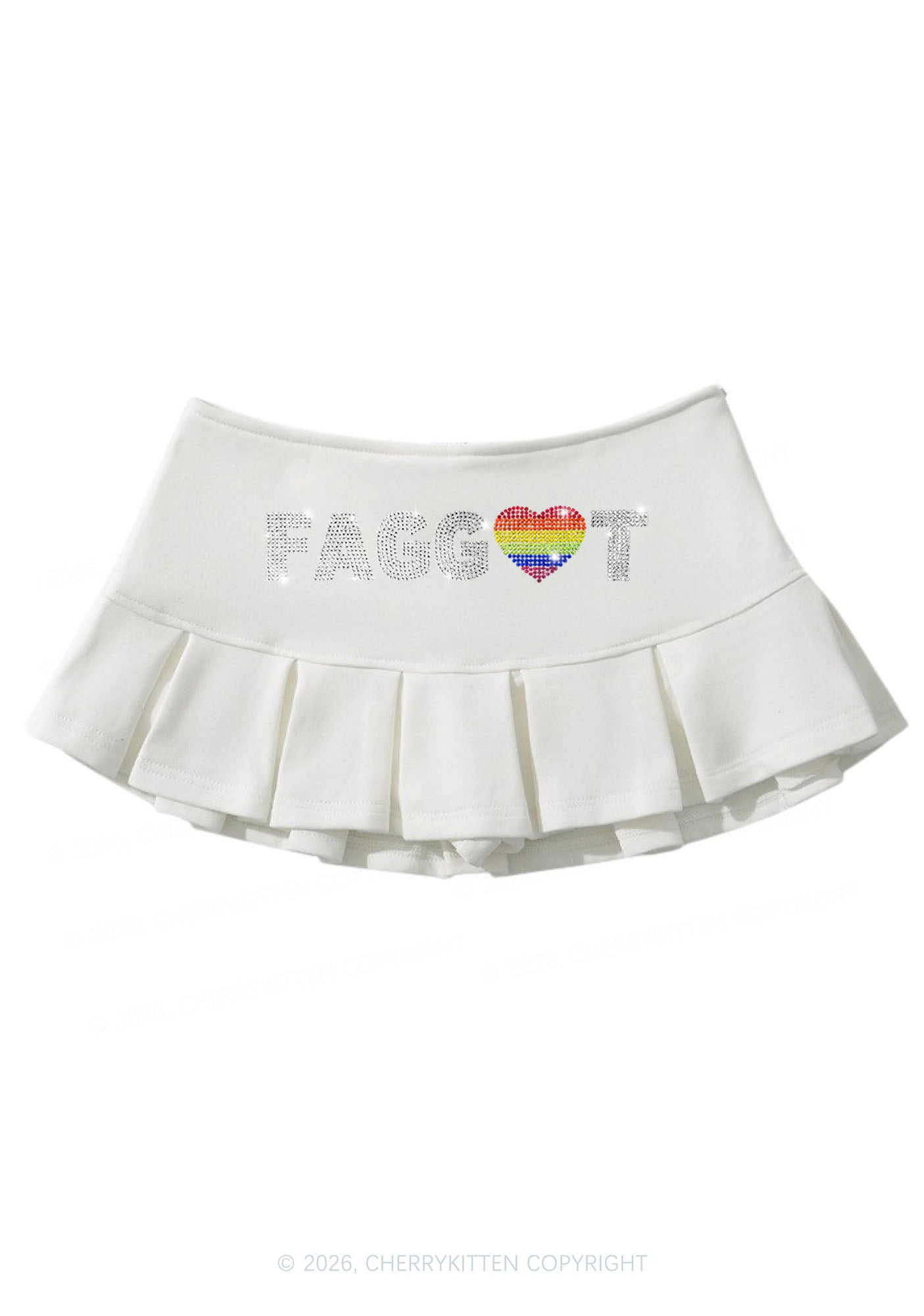 Rhinestone Rainbow Heart Faggot Pride Y2K Mini Pleated Skirts Cherrykitten