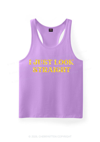 Glitter I Just Look Straight Pride Y2K Men Racerback Tank Top Cherrykitten