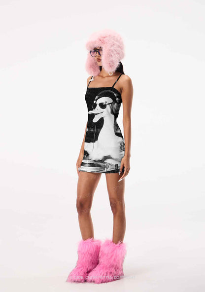 DJ Duck Spinning Records Y2K Print Slip Dress Cherrykitten