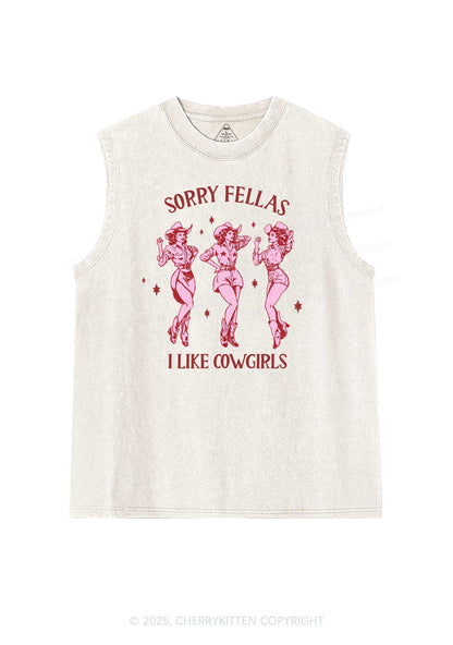 Sorry Fellas I Like Cowgirls Pride Y2K Washed Muscle Tank Cherrykitten