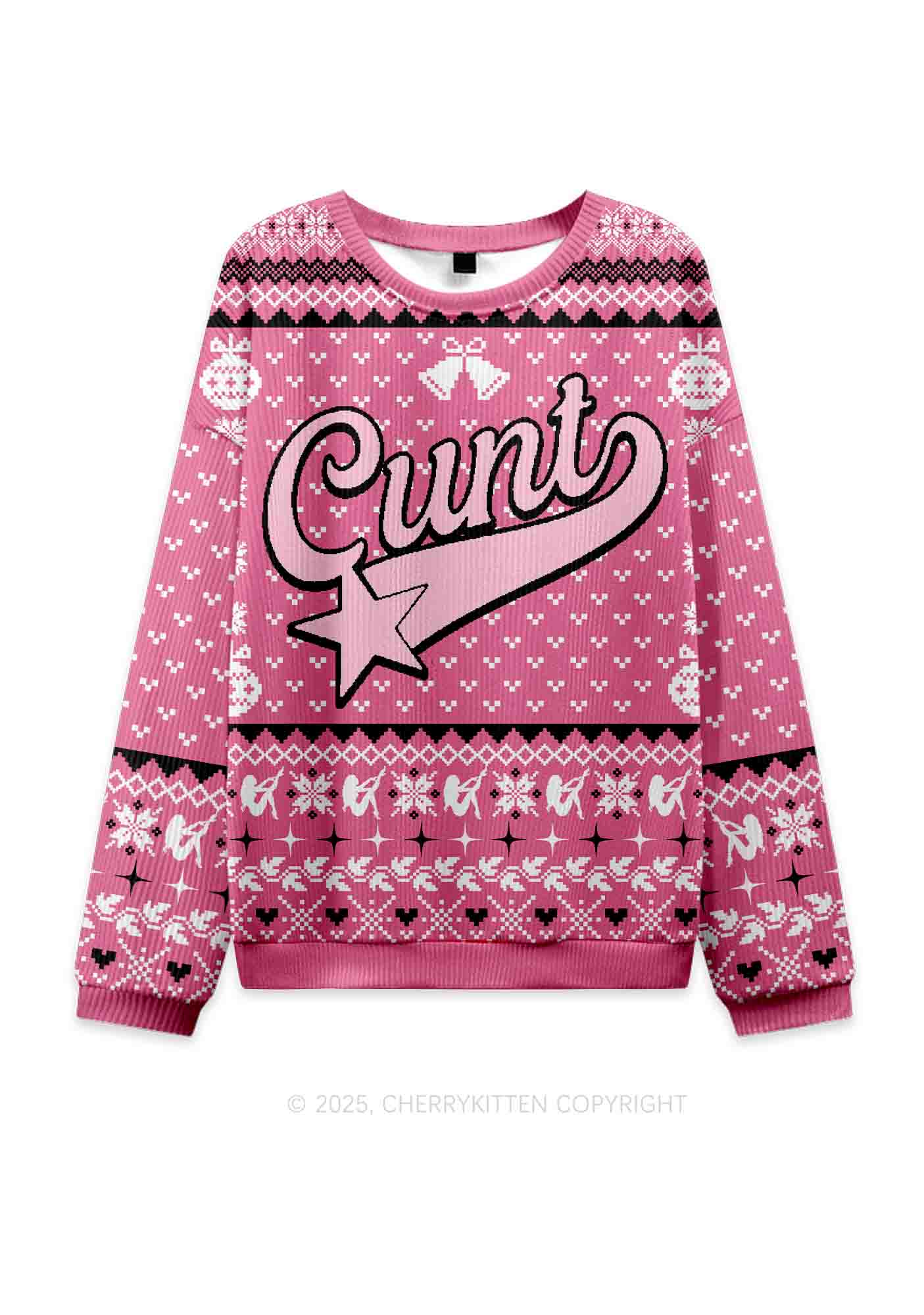 Pink Cxxt Star Y2K Christmas Knit Sweatshirt Cherrykitten
