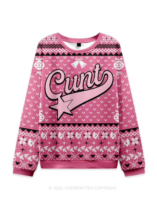 Pink Cxxt Star Y2K Christmas Knit Sweatshirt Cherrykitten
