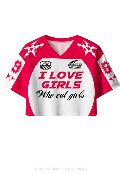 I Love Girls Who Eat Girls Pride Y2K Crop Sport Jersey Shirts Cherrykitten