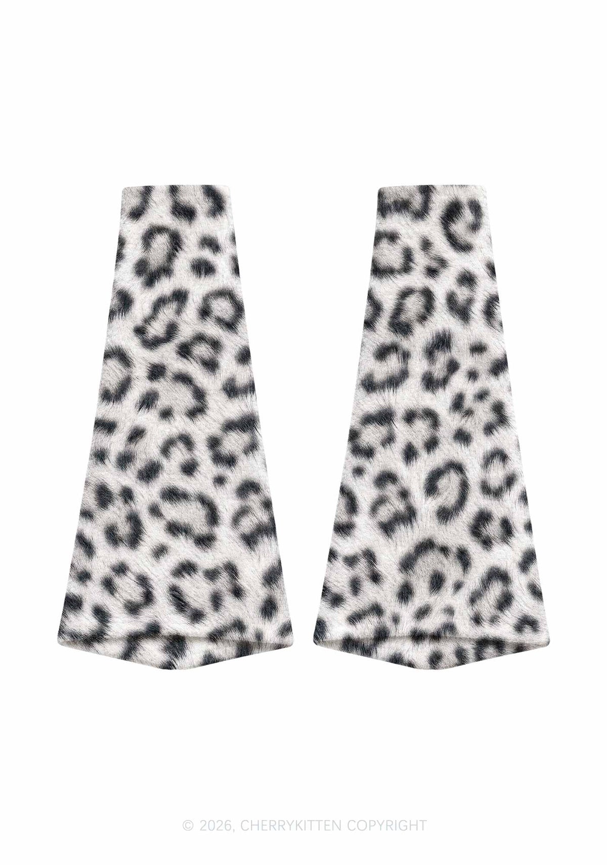 White Leopard Y2K Print Fuzzy Flared Leg Warmers Cherrykitten