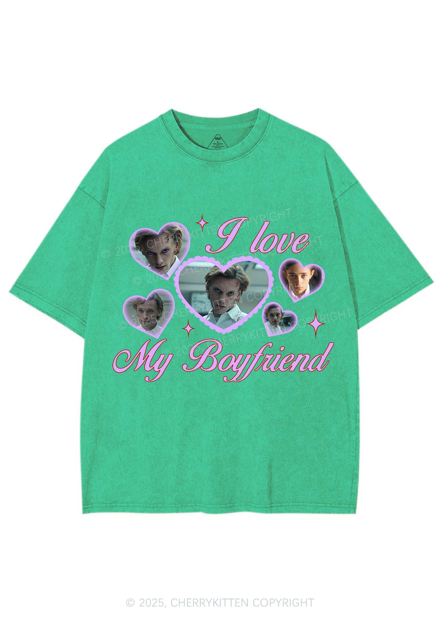Love My Boyfriend Number One Y2K Shirts Washed Tee Cherrykitten