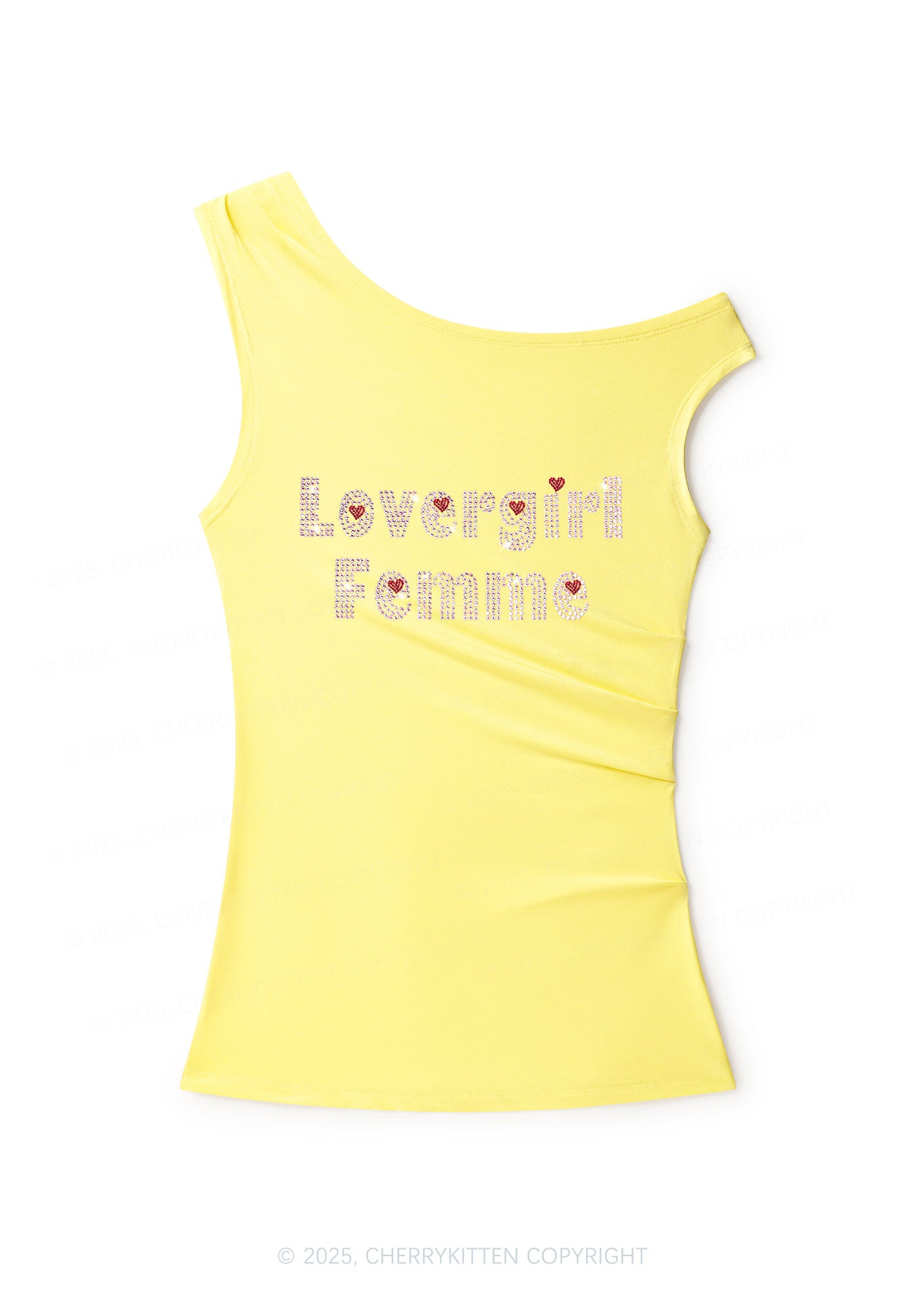 Rhinestone Lovergirl Femme Pride Y2K Off Shoulder Tank Top Cherrykitten