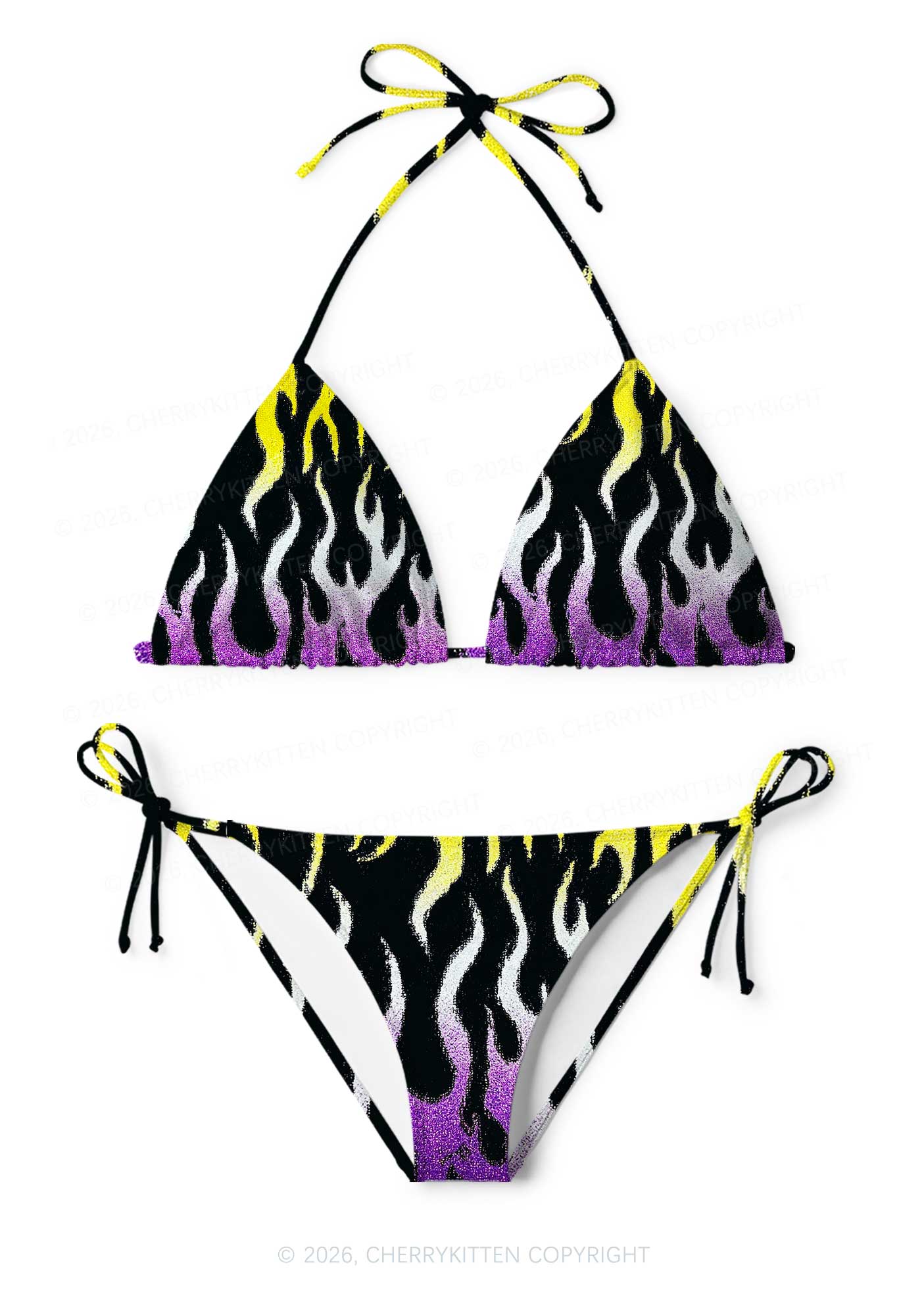Nonbinary Flame Pride Y2K Print Bikini Set Cherrykitten