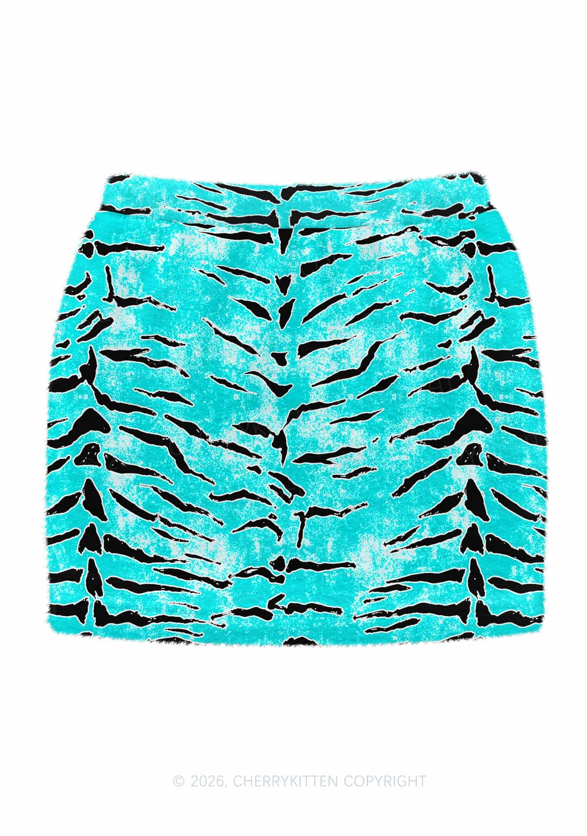 Mint Blue Tiger Stripe Y2K Knit Mini Skirt Cherrykitten