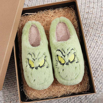 Christmas Green Cartoon Monster Y2K Plush Slippers