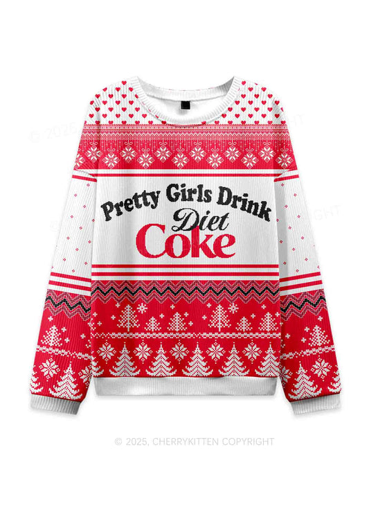 Pretty Girls Drink Diet Coke Y2K Christmas Knit Sweatshirt Cherrykitten