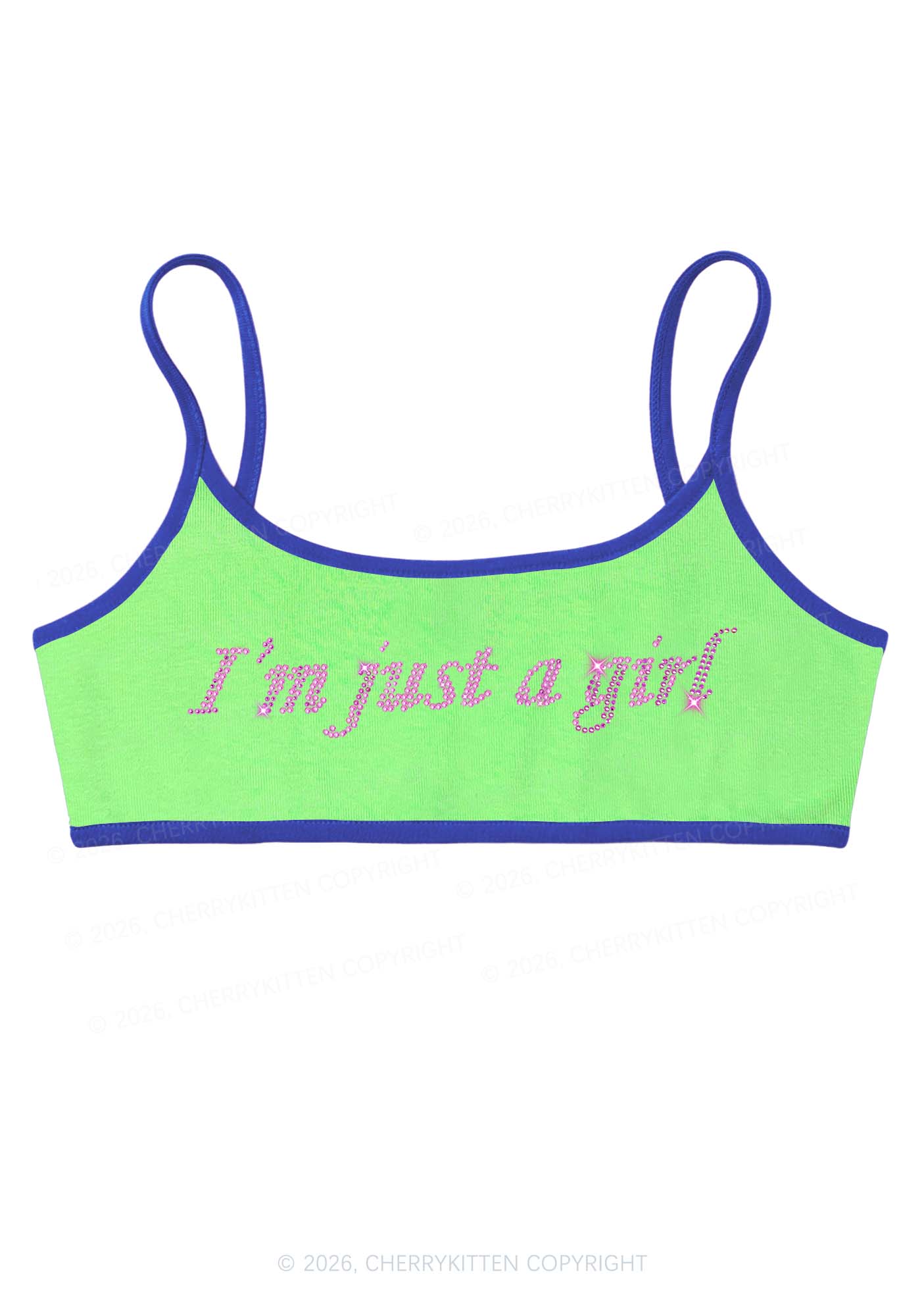 Rhinestone Im Just A Girl Y2K Super Crop Cami Cherrykitten