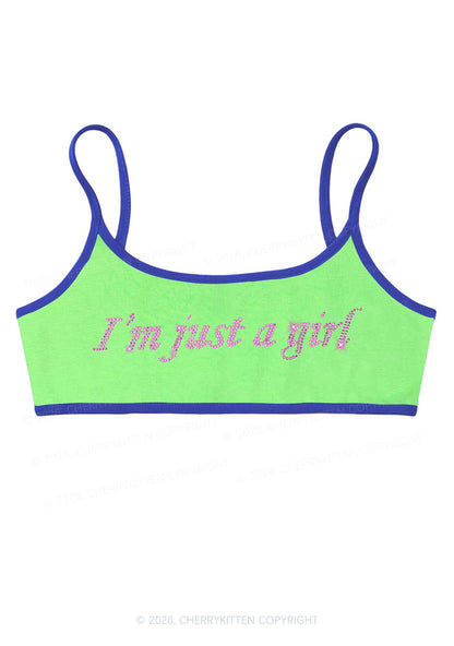 Rhinestone Im Just A Girl Y2K Super Crop Cami Cherrykitten