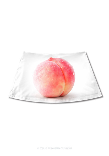 Peach On White Y2K Print Mini Skirt Cherrykitten