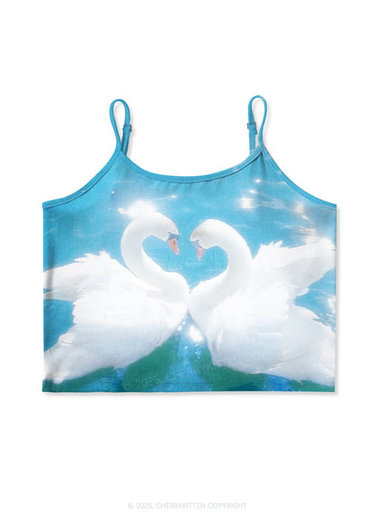 Swan Lovers Y2K Print Cami Crop Top Cherrykitten