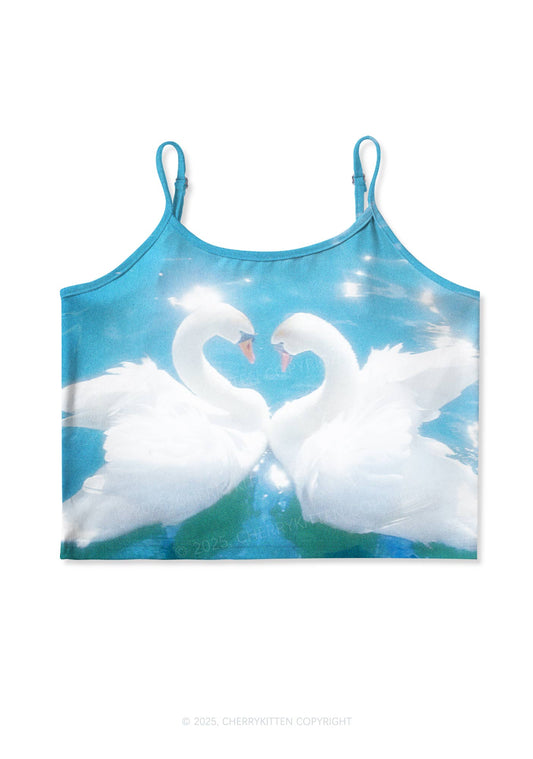 Swan Lovers Y2K Print Cami Crop Top Cherrykitten