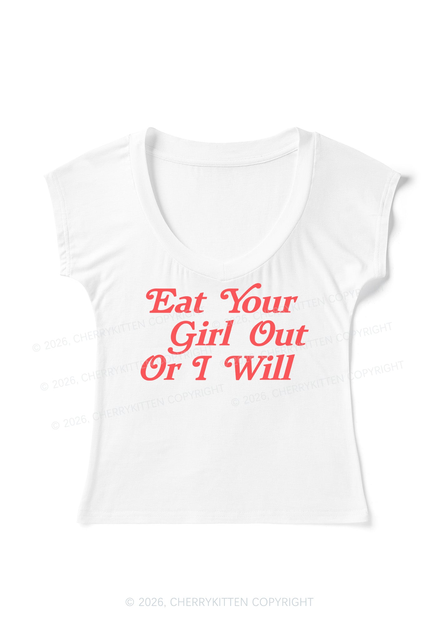 Eat Your Girl Out Y2K V Neck T Shirts Cherrykitten