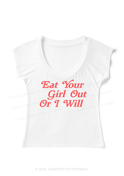 Eat Your Girl Out Y2K V Neck T Shirts Cherrykitten