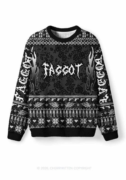 Punk Faggot Pride Y2K Christmas Knit Sweatshirt Cherrykitten