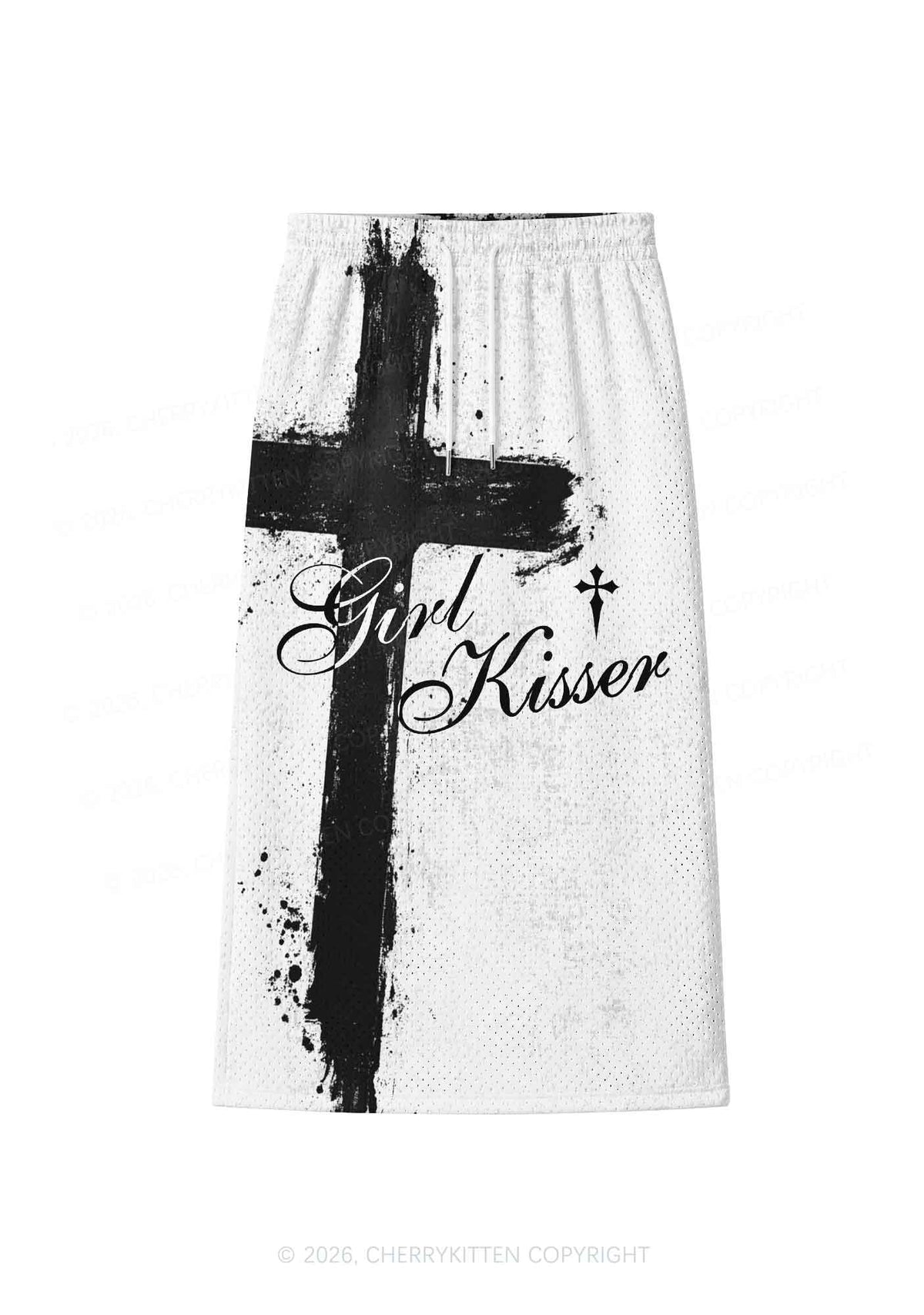 Girl Kisser Black Cross Y2K Sport Jersey Drawstring Midi Skirt Cherrykitten