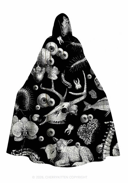 Halloween Dark Sheep Bone Y2K Print Hooded Cloak Cherrykitten
