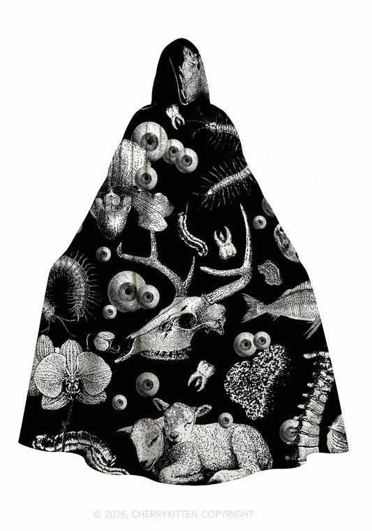 Halloween Dark Sheep Bone Y2K Print Hooded Cloak Cherrykitten