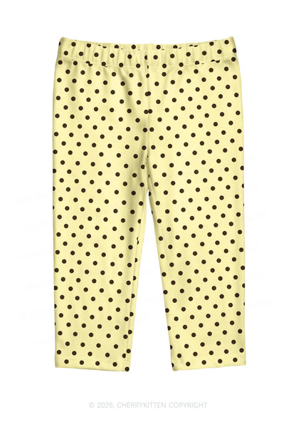Brown Dots On Yellow Y2K Print Capri Pants Cherrykitten