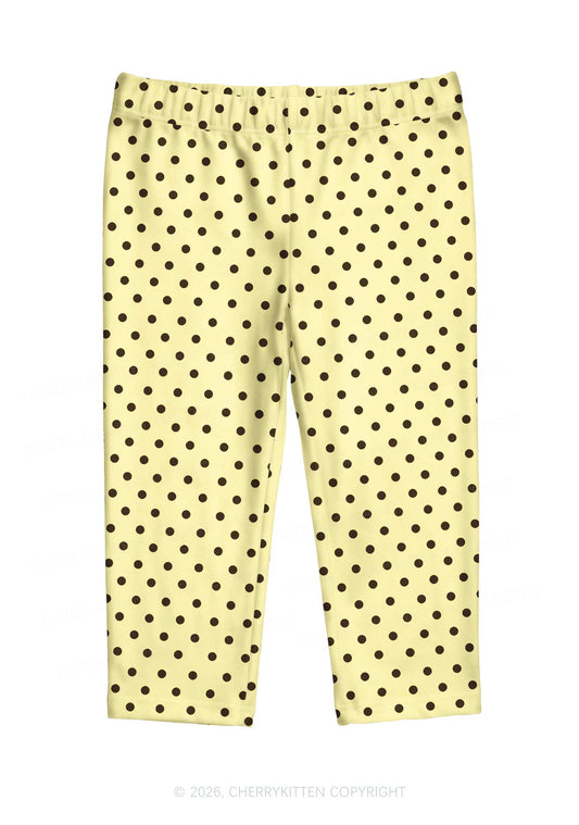 Brown Dots On Yellow Y2K Print Capri Pants Cherrykitten