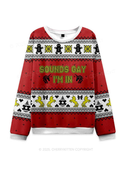 Sounds Gay Pride Y2K Christmas Knit Sweatshirt Cherrykitten