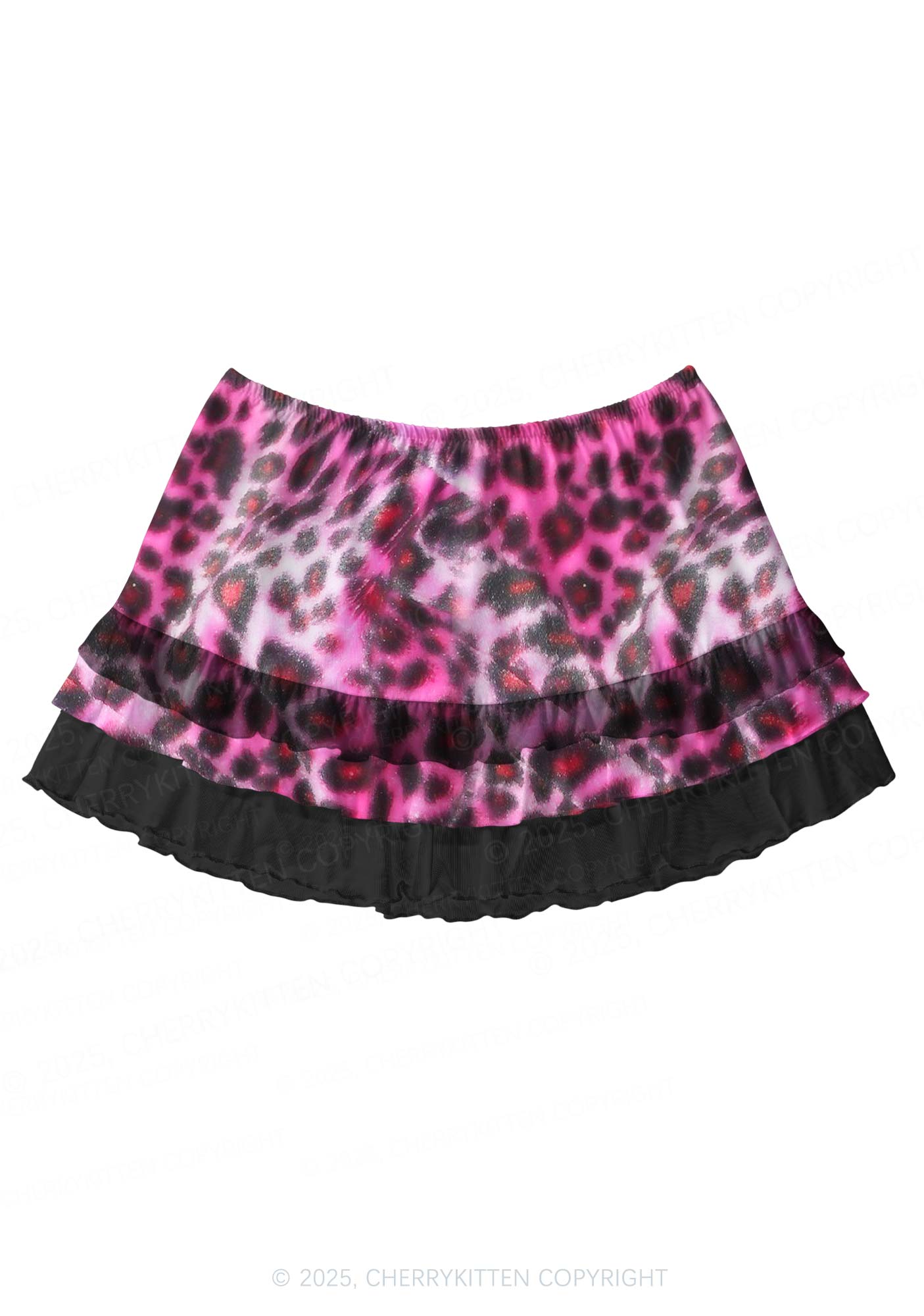 Glitter Pink Leopard Y2K Print Mini Layered Skirt Cherrykitten