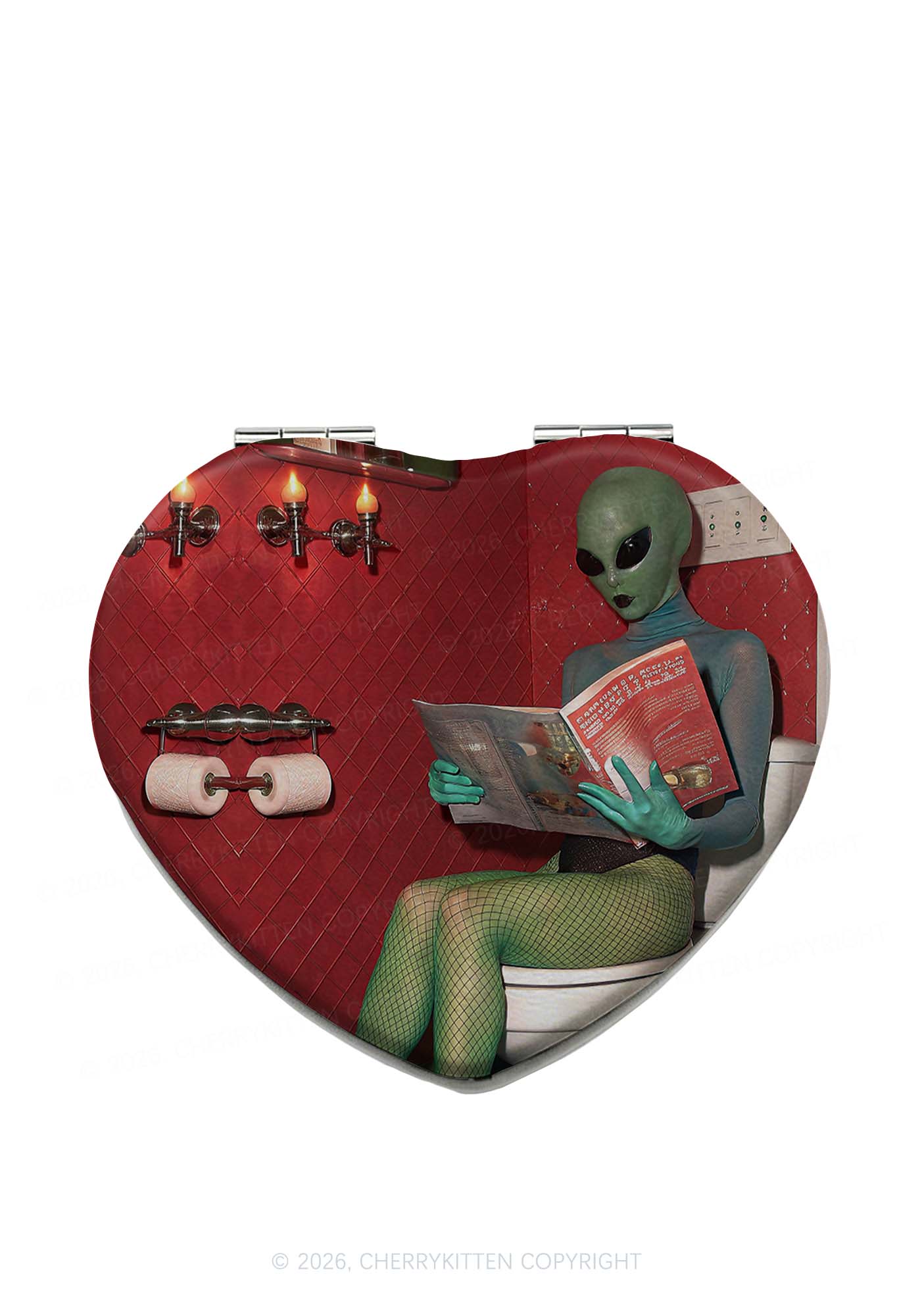 Halloween Alien On Toilet Y2K Folding Makeup Mirror Cherrykitten