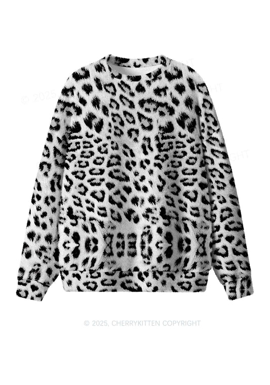Black Leopard Y2K Christmas Knit Sweatshirt Cherrykitten