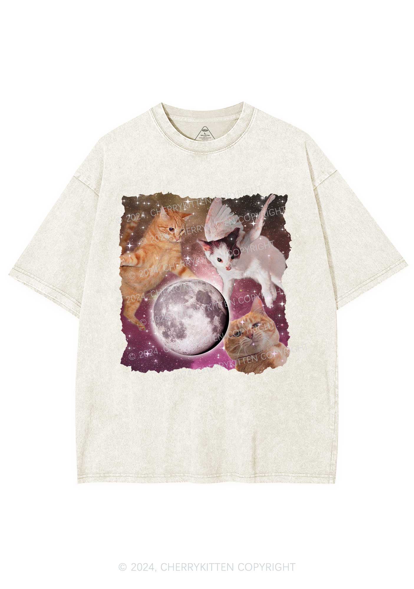 Cats On The Moon Y2K Washed Tee Cherrykitten