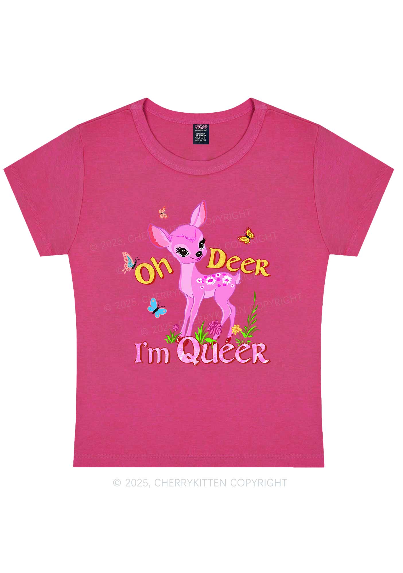 Oh Deer Im Queer Pride Y2K Baby Tee Cherrykitten