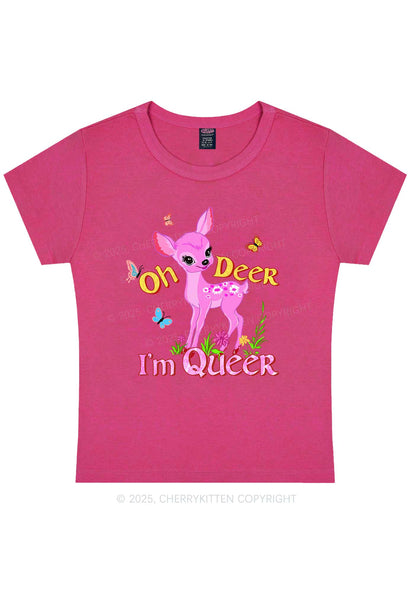 Oh Deer Im Queer Pride Y2K Baby Tee Cherrykitten