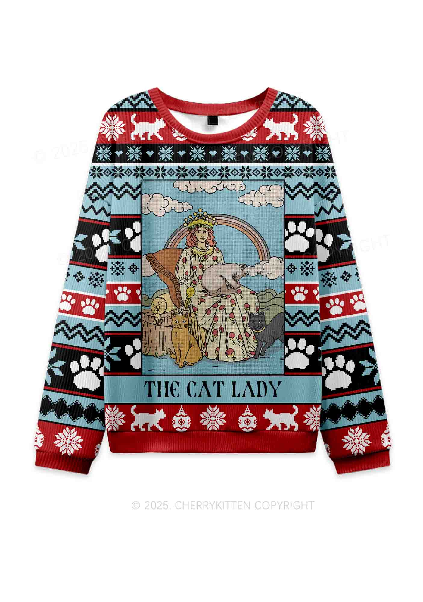 The Cat Lady Y2K Christmas Knit Sweatshirt Cherrykitten