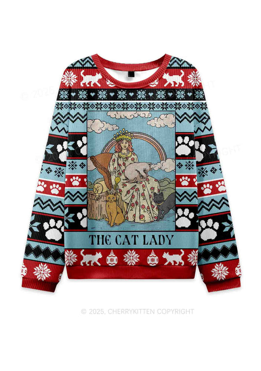 The Cat Lady Y2K Christmas Knit Sweatshirt Cherrykitten