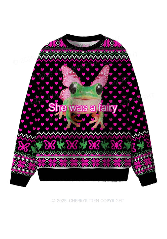 Fairy Frog Y2K Christmas Knit Sweatshirt Cherrykitten