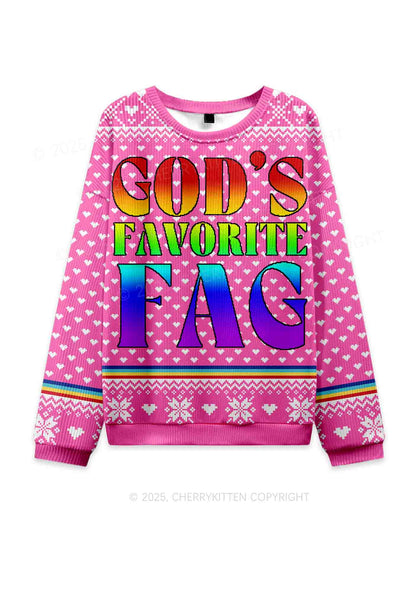 Gods Favorite Fag Pride Y2K Christmas Knit Sweatshirt Cherrykitten
