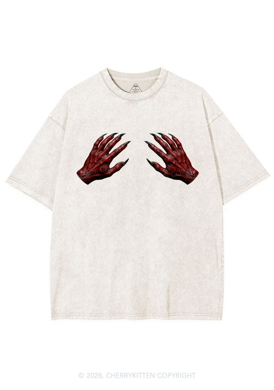 Halloween Satan Hands Y2K Shirts Washed Tee Cherrykitten