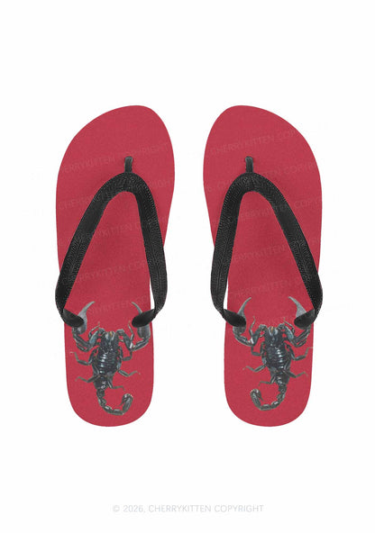 Halloween Red Scorpion Y2K Print Flip Flops Cherrykitten