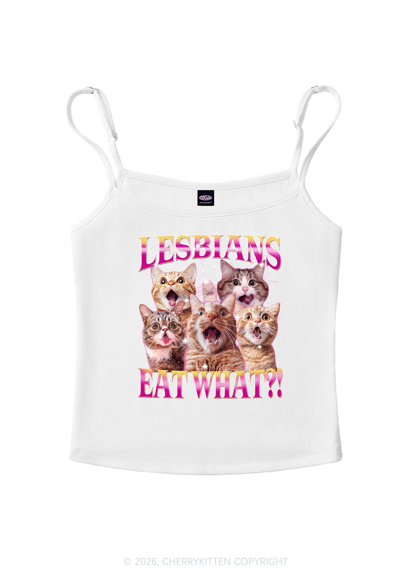 Funny Lesbian Cat Pride Y2K Spaghetti Strap Cami Cherrykitten