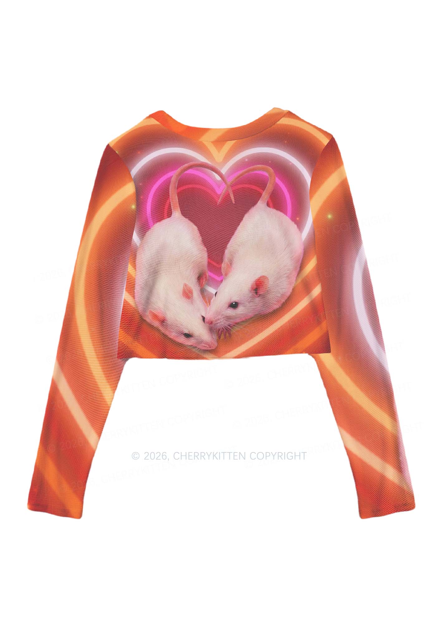 Lesbian Heart Rats Pride Y2K Mesh Long Sleeve Crop Top Cherrykitten