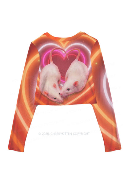 Lesbian Heart Rats Pride Y2K Mesh Long Sleeve Crop Top Cherrykitten