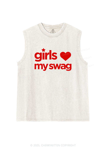 Girls Love My Swag Pride Y2K Washed Muscle Tank Cherrykitten