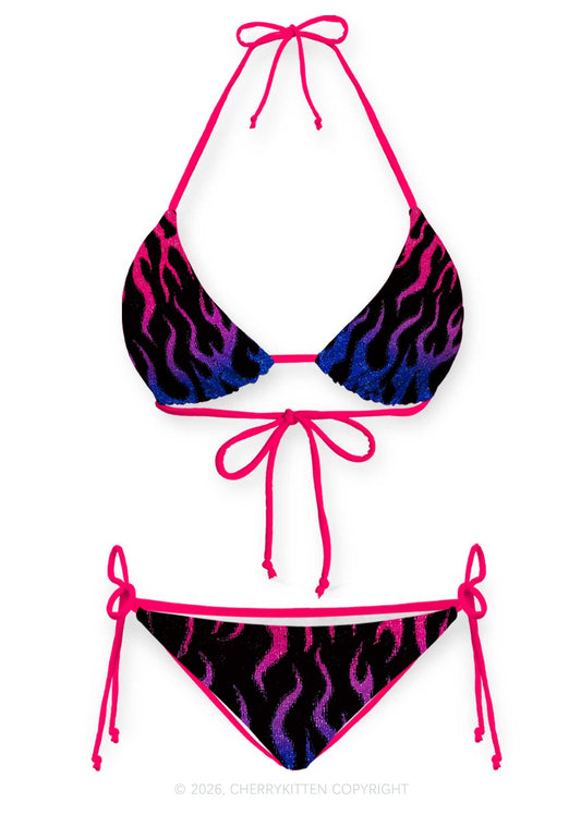 Bisexual Flame Pride Y2K Print Bikini Set Cherrykitten