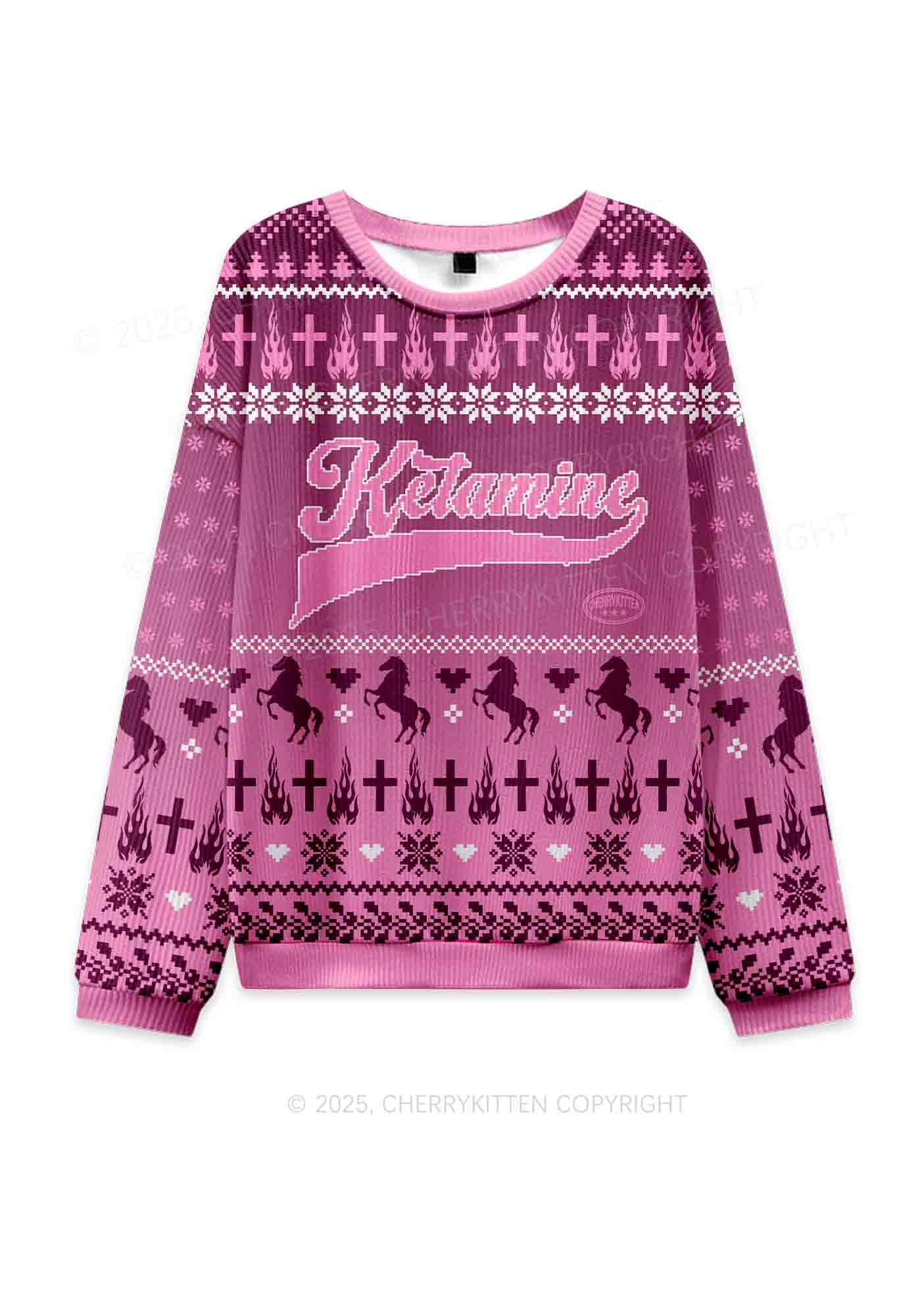 Pink K Pony Y2K Christmas Knit Sweatshirt Cherrykitten