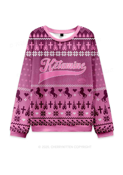 Pink K Pony Y2K Christmas Knit Sweatshirt Cherrykitten