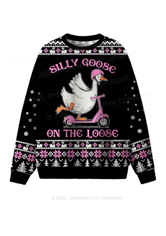 Silly Goose On the Loose Y2K Christmas Knit Sweatshirt Cherrykitten